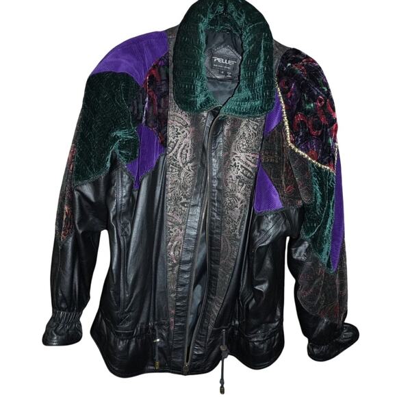 Vintage Pelle Patchwork Leather Bomber Jacket Velvet Paisley Korea Small - Picture 1 of 4